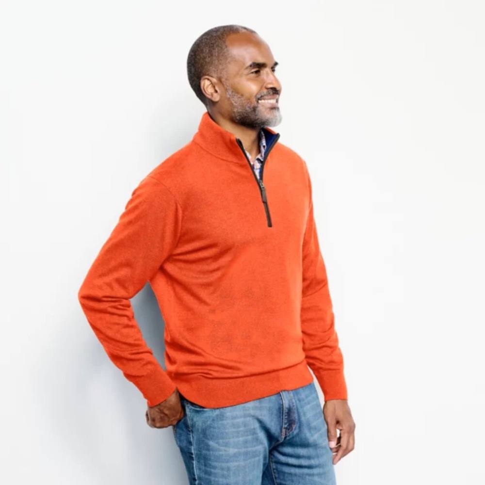 Orvis Merino Wool Quarter-Zip Pull Over Sweater in Burnt Orange